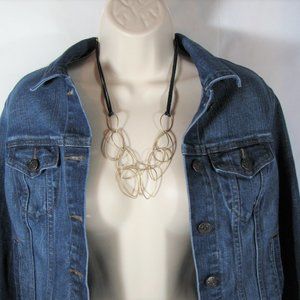 Black Leather Gold Color Hoops Necklace Women